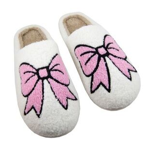 Katydid White and Pink Bow Slippers